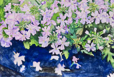 Purple Lilac on River (watercolor)